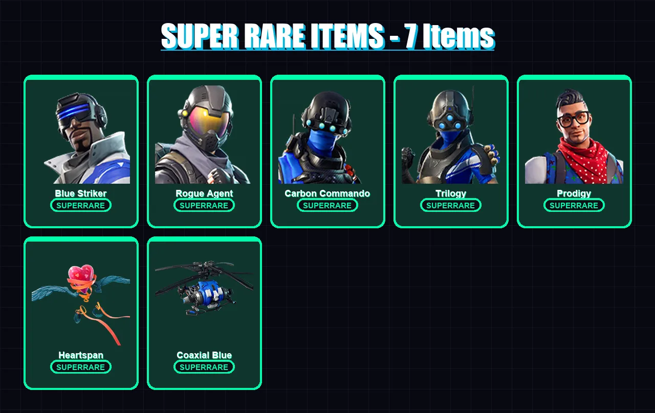 [PC/XBOX/PSN] | Blue Striker | Rogue Agent | Carbon Commando | Trilogy | Prodigy | 14 skin | 29 pickaxe | 30 emote | 49 glider | Lv679