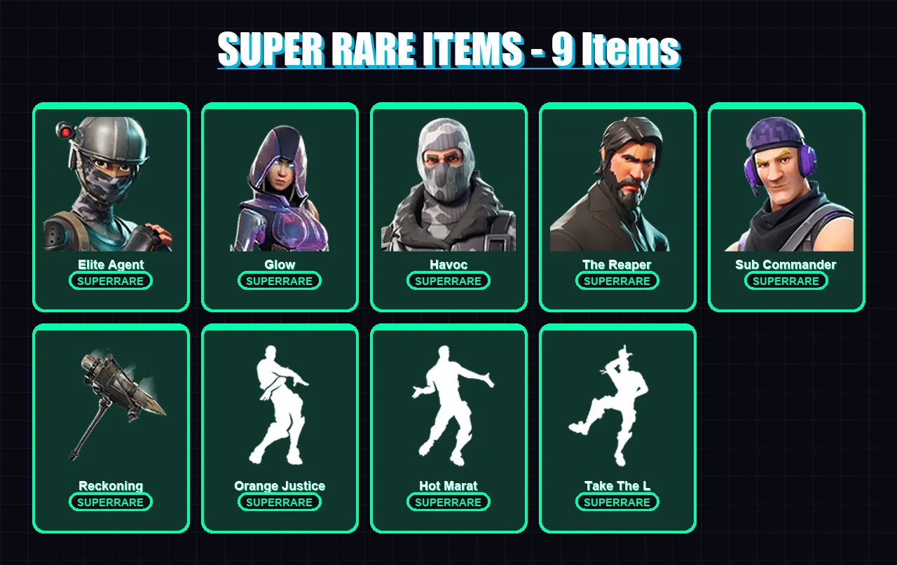 [PC/XBOX/PSN] | Elite Agent | Glow | Havoc | The Reaper | Sub Commander | 34 skin | 17 pickaxe | 30 emote | 28 glider | Lv362