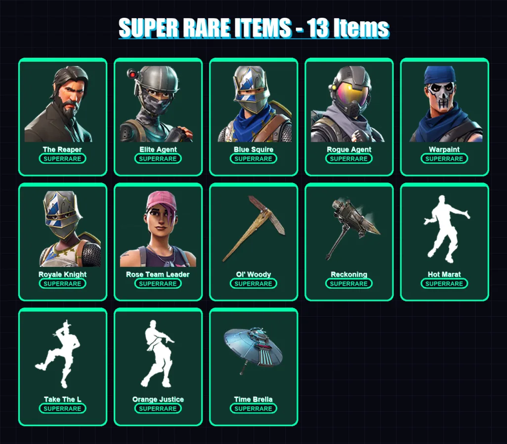 [PC/PSN] | The Reaper | Elite Agent | Blue Squire | Rogue Agent | Warpaint | 100 skin | 92 pickaxe | 94 emote | 98 glider | Lv1062