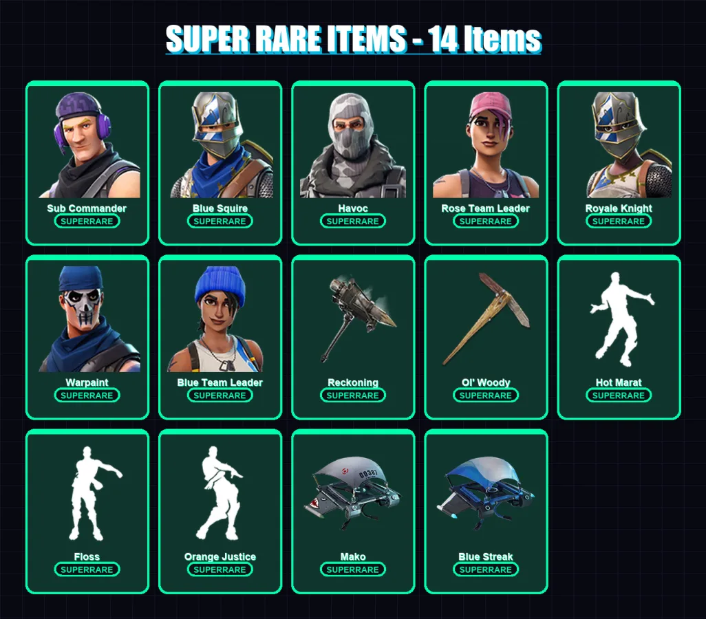 [SWITCH/XBOX/PC] | Sub Commander | Blue Squire | Havoc | Rose Team Leader | Royale Knight | 28 skin | 32 pickaxe | 40 emote | 37 glider | Lv454