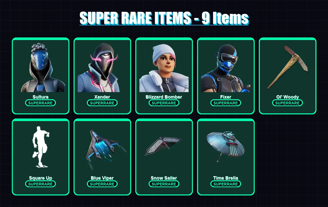 [PC/XBOX] | Sultura | Xander | Blizzard Bomber | Fixer | The Imagined | 58 skin | 64 pickaxe | 55 emote | 52 glider | Lv658