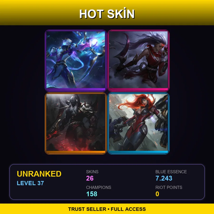 SG | Lv37 | Unranked | 26 Skin | 158 Champ — Coven Cassiopeia