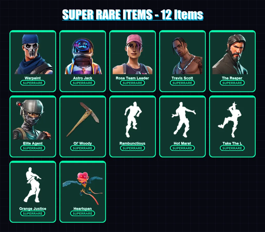 [PC/XBOX/PSN] | Warpaint | Astro Jack | Rose Team Leader | Travis Scott | The Reaper | 171 skin | 159 pickaxe | 185 emote | 129 glider | Lv2005
