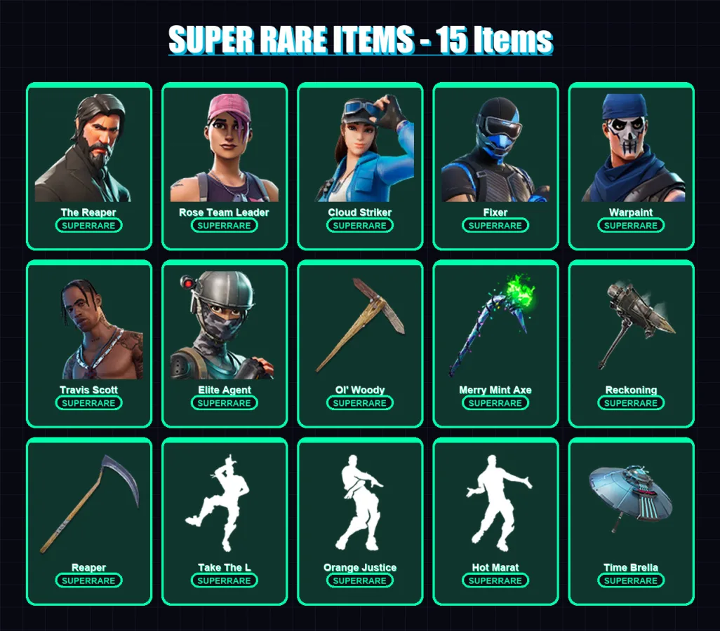 [PC/XBOX] | The Reaper | Rose Team Leader | Cloud Striker | Fixer | Warpaint | 226 skin | 174 pickaxe | 180 emote | 158 glider | Lv2637