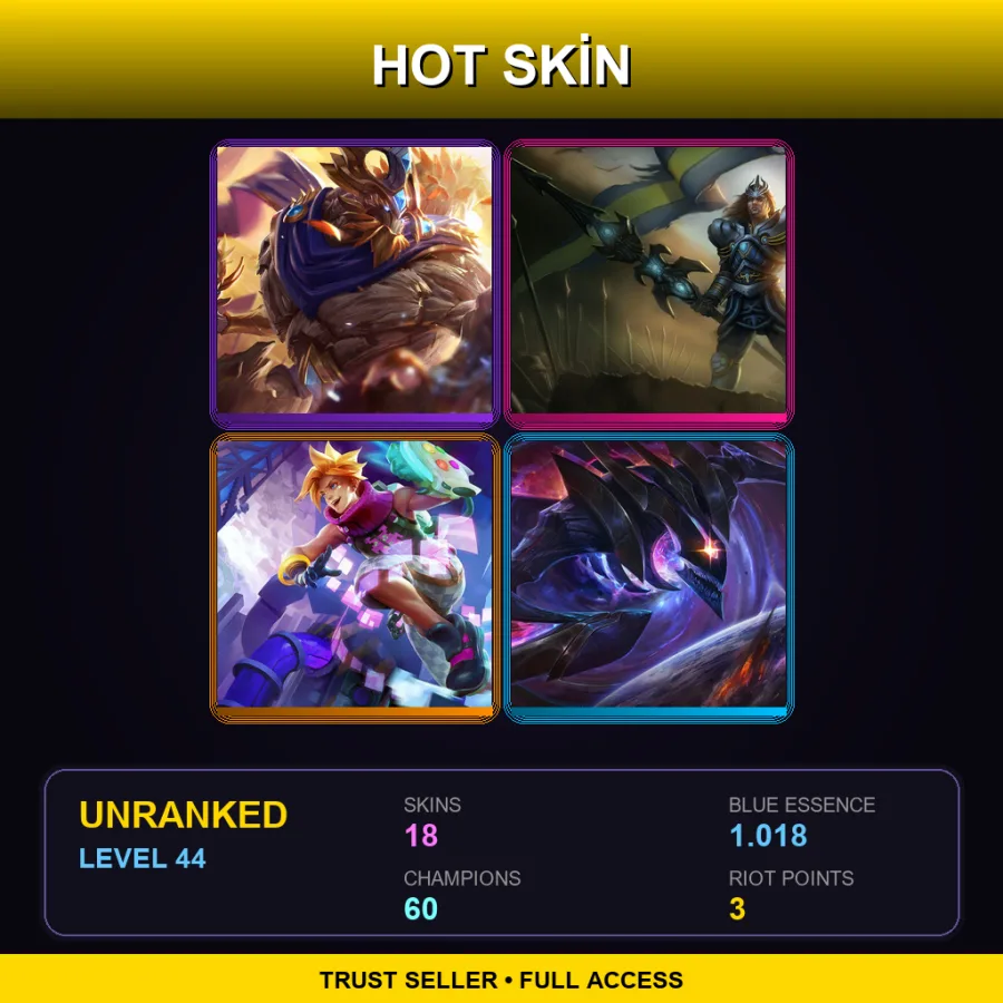 TW | Lv44 | Unranked | 18 Skin | 60 Champ — LoL account