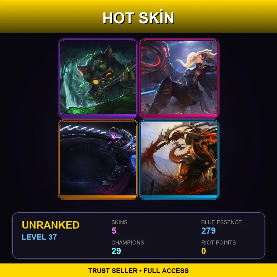 VN | Lv37 | Unranked | 5 Skin | 29 Champ — LoL account