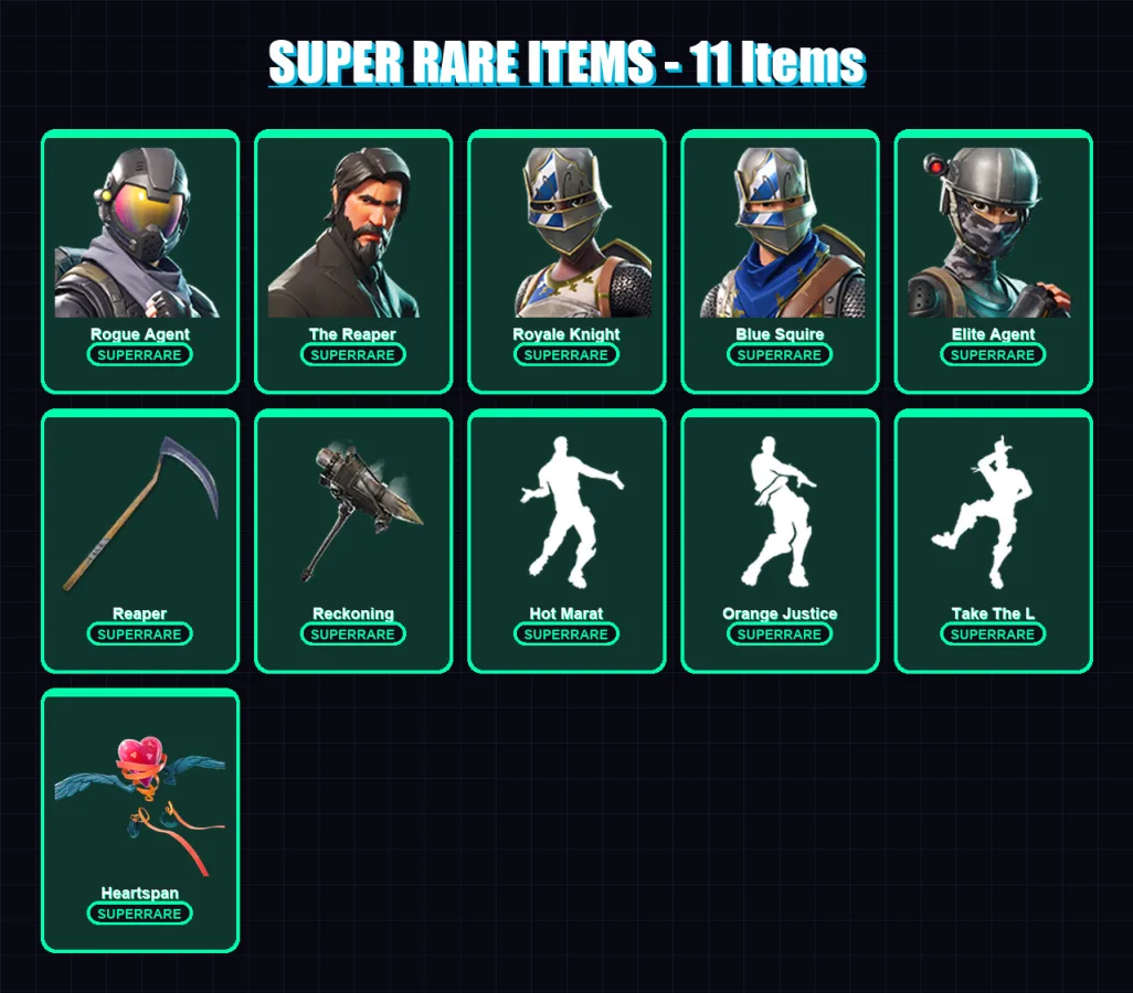 [PS4/PS5/XBOX/PC] | Rogue Agent | The Reaper | Royale Knight | Blue Squire | Elite Agent | 95 skin | 83 pickaxe | 85 emote | 68 glider | Lv978
