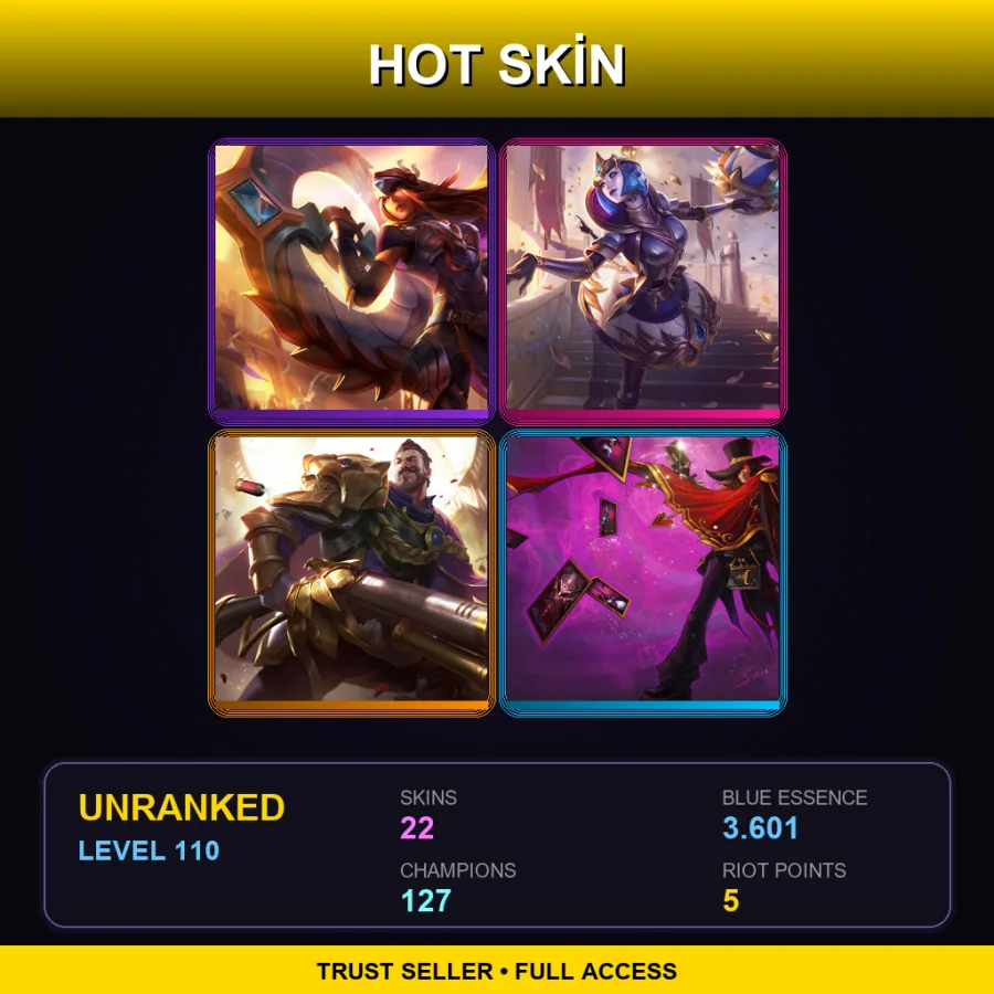 LAS | Lv110 | Unranked | 22 Skin | 127 Champ — LoL account