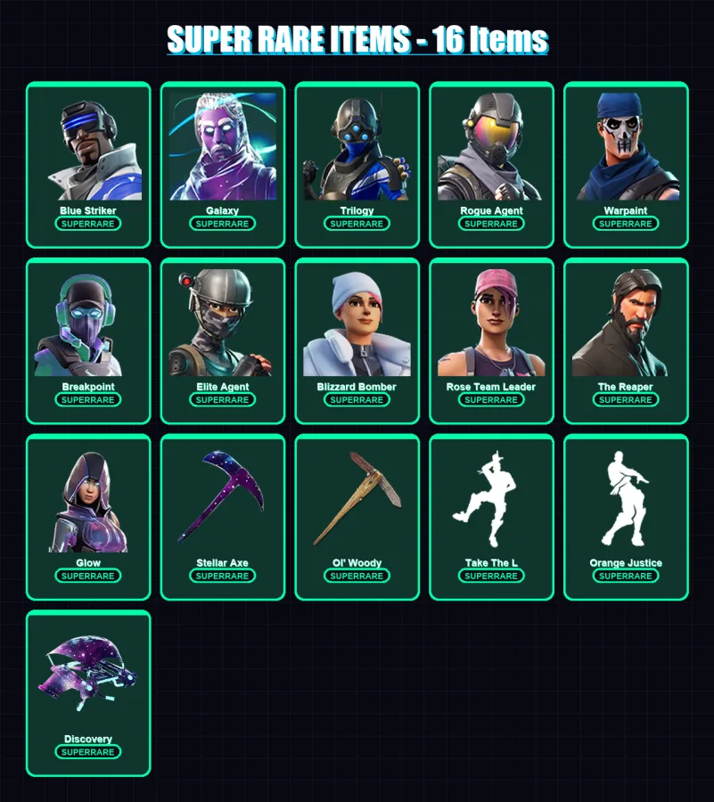 [PS4/PS5/XBOX/PC] | Blue Striker | Galaxy | Trilogy | Rogue Agent | Warpaint | 132 skin | 143 pickaxe | 128 emote | 130 glider | Lv1652