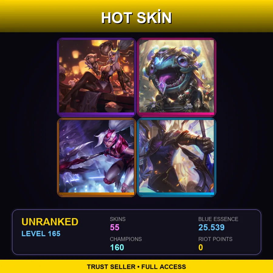 SG | Lv165 | Unranked | 55 Skin | 160 Champ — Unranked / Smurf League of Legends