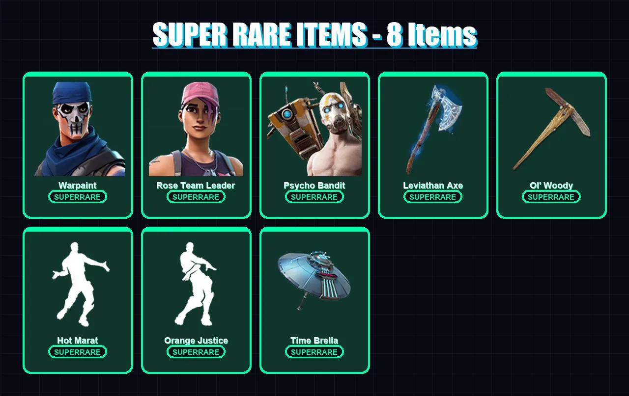 [PC/XBOX/PSN] | Warpaint | Rose Team Leader | Psycho Bandit | Ruin | Spectra Knight | 119 skin | 142 pickaxe | 120 emote | 131 glider | Lv2173