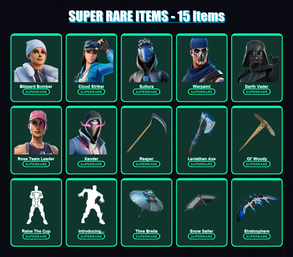 [PC/XBOX/PSN] | Blizzard Bomber | Cloud Striker | Sultura | Warpaint | Darth Vader | 279 skin | 246 pickaxe | 256 emote | 180 glider | Lv3094