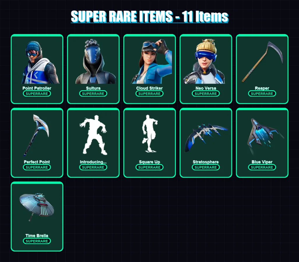 [PS4/PS5/XBOX/PC] | Point Patroller | Sultura | Cloud Striker | Neo Versa | Ronin | 70 skin | 89 pickaxe | 84 emote | 78 glider | Lv1101
