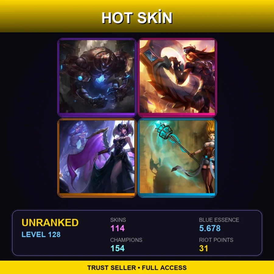 VN | Lv128 | Unranked | 114 Skin | 154 Champ — LoL account