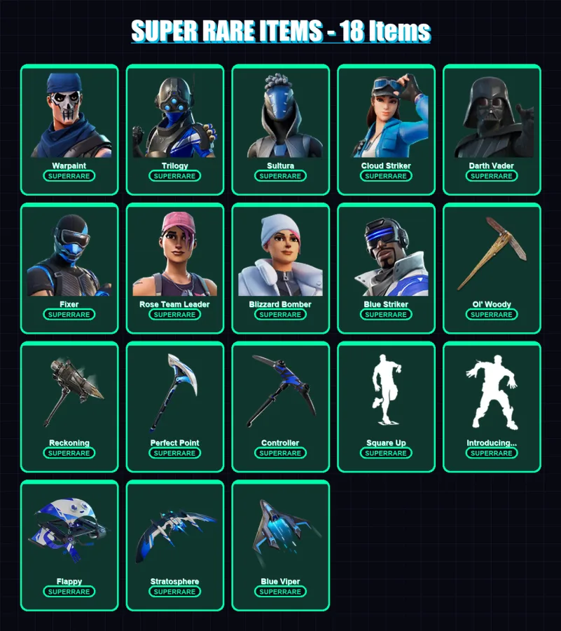 [PS4/PS5/XBOX/PC] | Warpaint | Trilogy | Sultura | Cloud Striker | Darth Vader | 108 skin | 129 pickaxe | 94 emote | 118 glider | Lv1569 — Game account