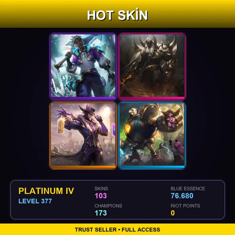 LAN | Lv377 | Platinum IV | 103 Skin | 173 Champ