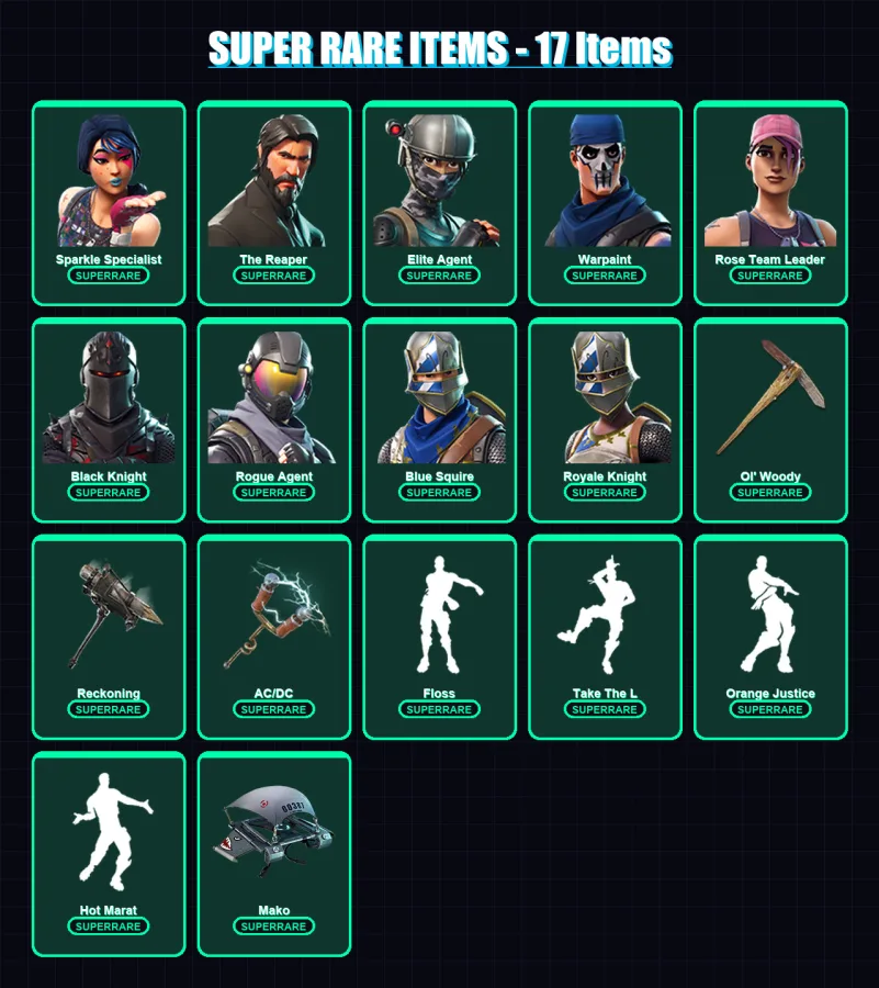 [PC/PSN] | Sparkle Specialist | The Reaper | Elite Agent | Warpaint | Rose Team Leader | 69 skin | 52 pickaxe | 67 emote | 56 glider | Lv840