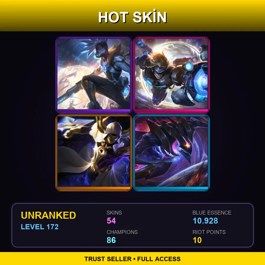 LAN | Lv172 | Unranked | 54 Skin | 86 Champ — LoL account