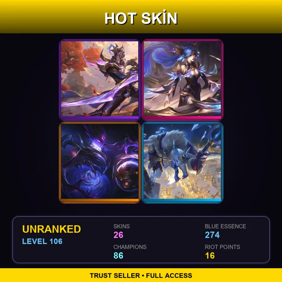 EUW | Lv106 | Unranked | 26 Skin | 86 Champ — LoL account