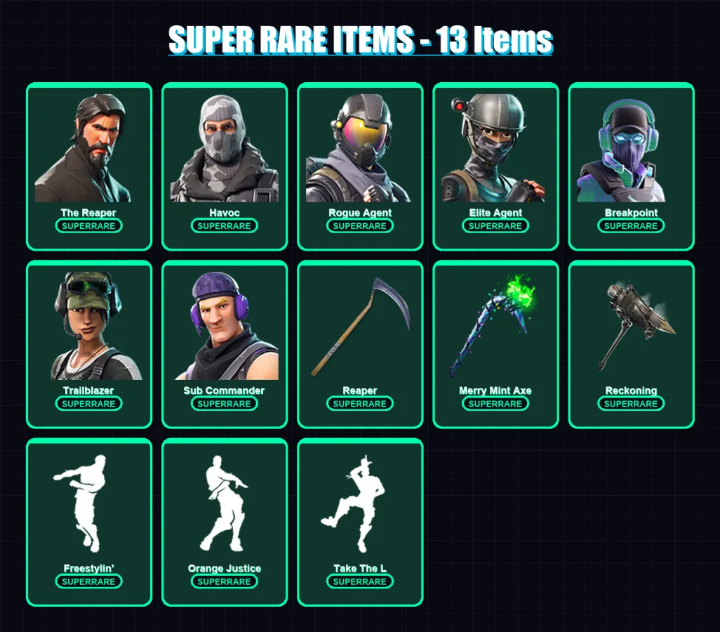[PC/XBOX/PSN] | The Reaper | Havoc | Rogue Agent | Elite Agent | Breakpoint | 126 skin | 73 pickaxe | 81 emote | 68 glider | Lv945 — Fortnite account