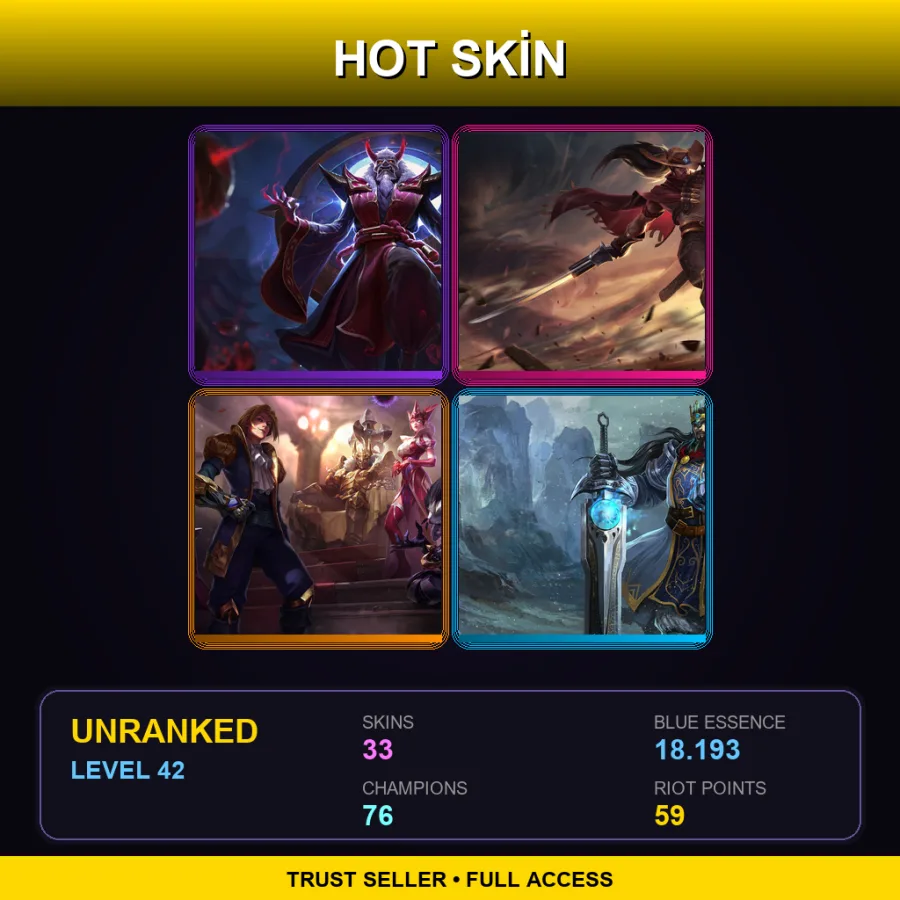 EUW | Lv42 | Unranked | 33 Skin | 76 Champ — LoL account
