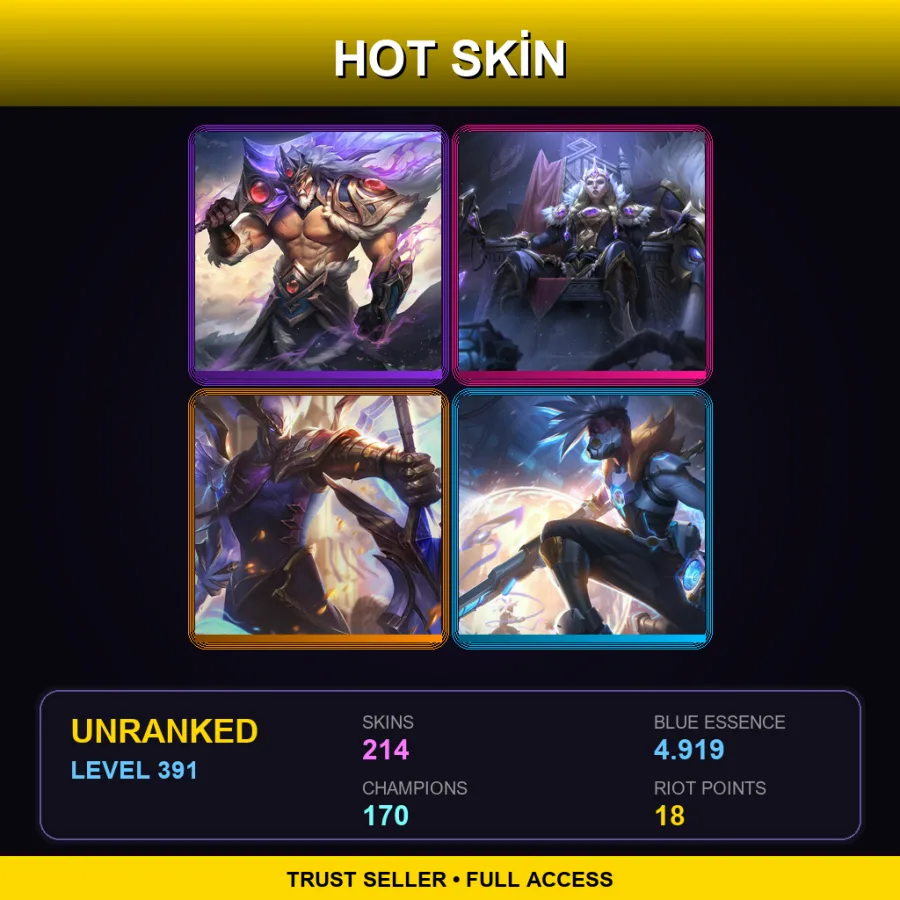 EUW | Lv391 | Unranked | 214 Skin | 170 Champ