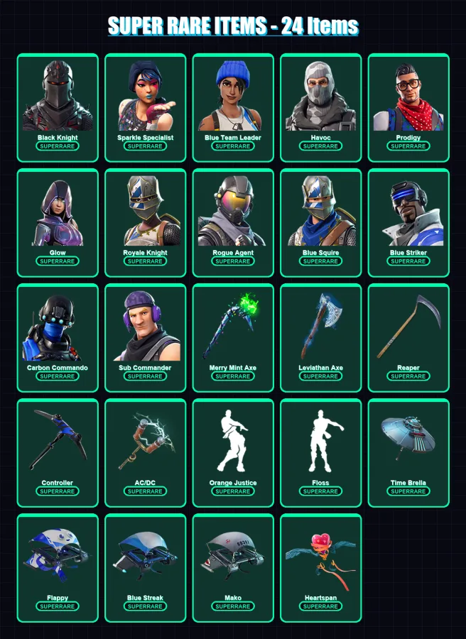 [PC/XBOX] | Black Knight | Sparkle Specialist | Blue Team Leader | Havoc | Prodigy | 106 skin | 120 pickaxe | 112 emote | 118 glider | Lv2332
