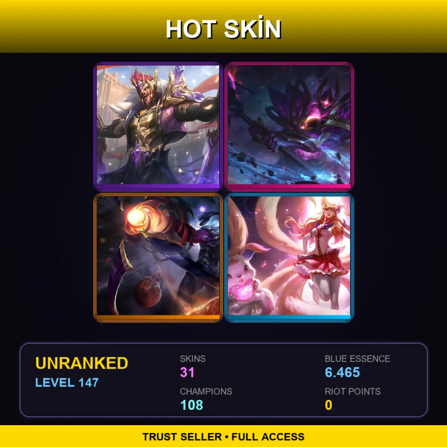 EUNE | Lv147 | Unranked | 31 Skin | 108 Champ — LoL account
