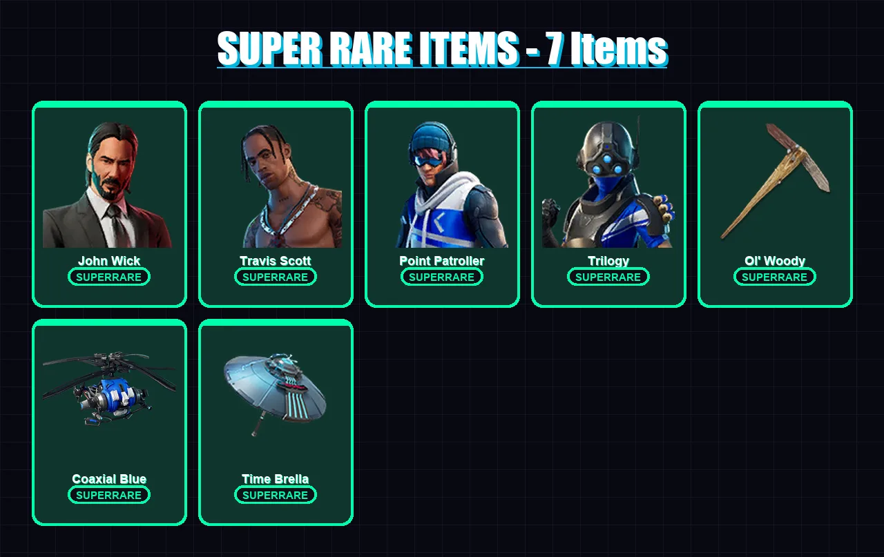 [PS4/PS5/XBOX/PC] | John Wick | Travis Scott | Point Patroller | Trilogy | The Imagined | 115 skin | 137 pickaxe | 105 emote | 106 glider | Lv1395