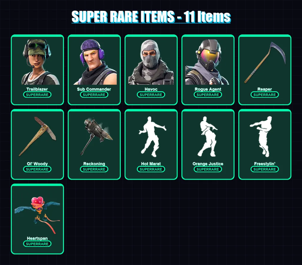 [PC/XBOX/PSN] | Trailblazer | Sub Commander | Havoc | Rogue Agent | Mizuki | 72 skin | 109 pickaxe | 95 emote | 92 glider | Lv1590 — Fortnite account
