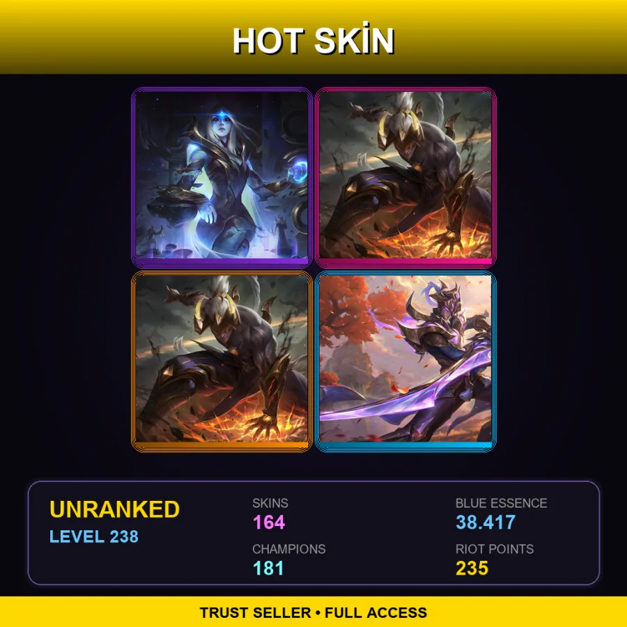 NA | Lv238 | Unranked | 164 Skin | 181 Champ