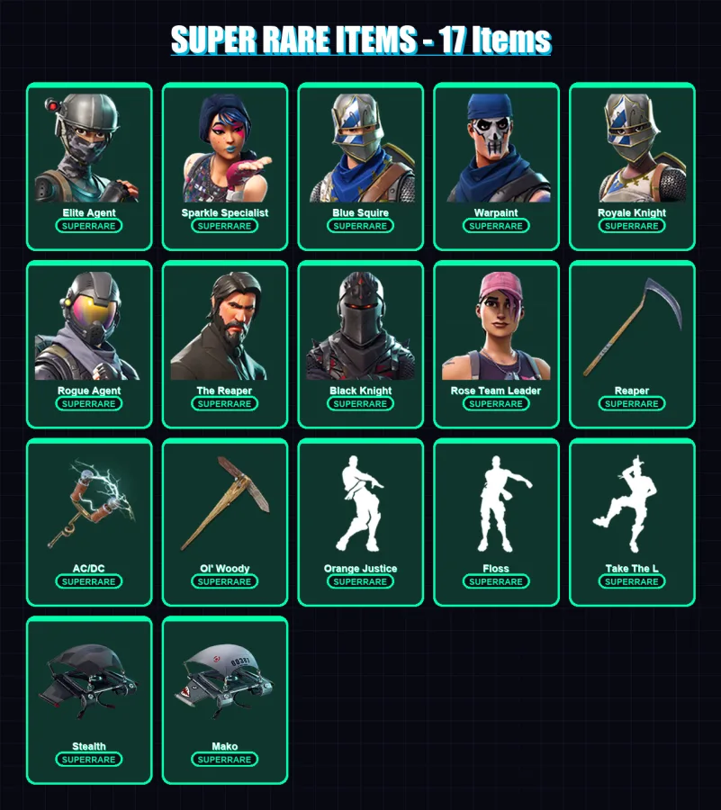 [PC/XBOX/PSN] | Elite Agent | Sparkle Specialist | Blue Squire | Warpaint | OG Ghoul Trooper | 25 skin | 25 pickaxe | 33 emote | 30 glider | Lv432