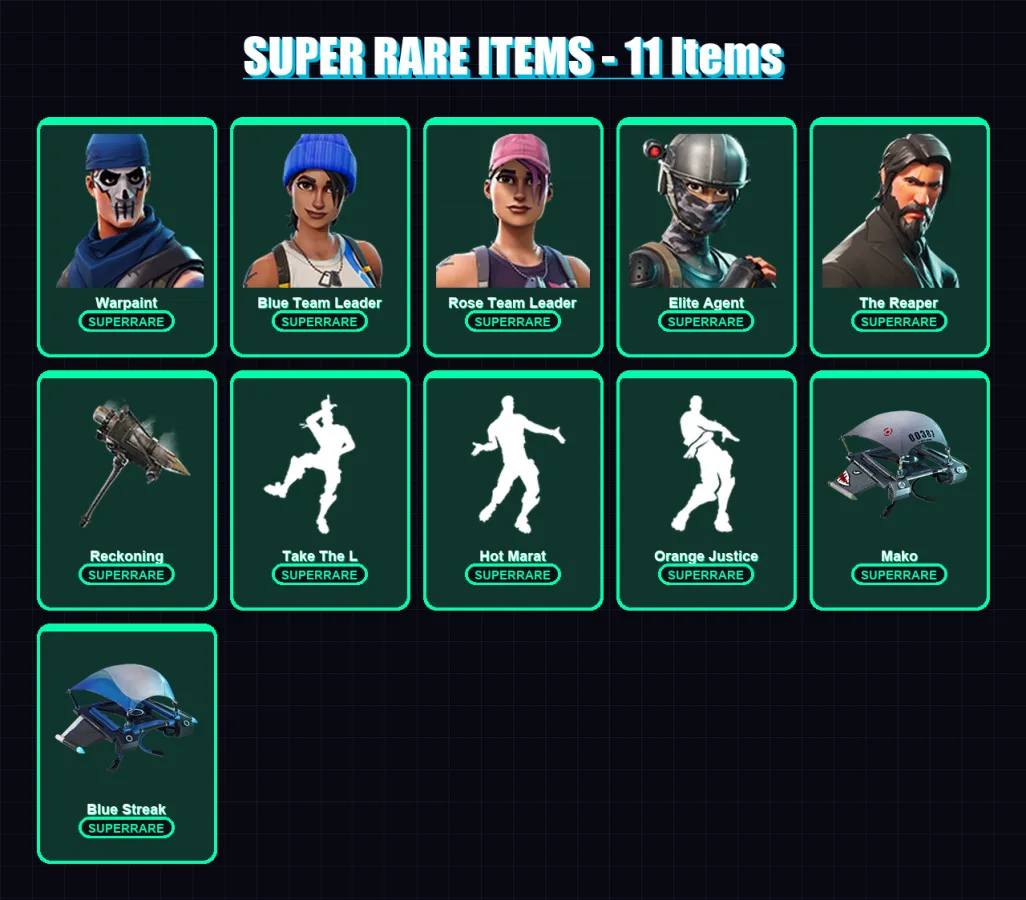 [PS4/PS5/XBOX/PC] | Warpaint | Blue Team Leader | Rose Team Leader | Elite Agent | The Reaper | 40 skin | 25 pickaxe | 36 emote | 31 glider | Lv494