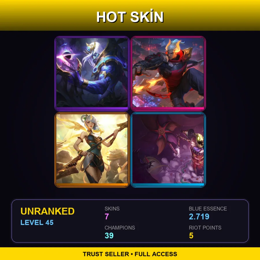 ME | Lv45 | Unranked | 7 Skin | 39 Champ — LoL account