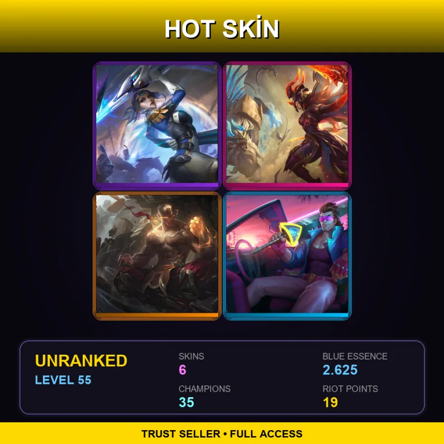 VN | Lv55 | Unranked | 6 Skin | 35 Champ — LoL account