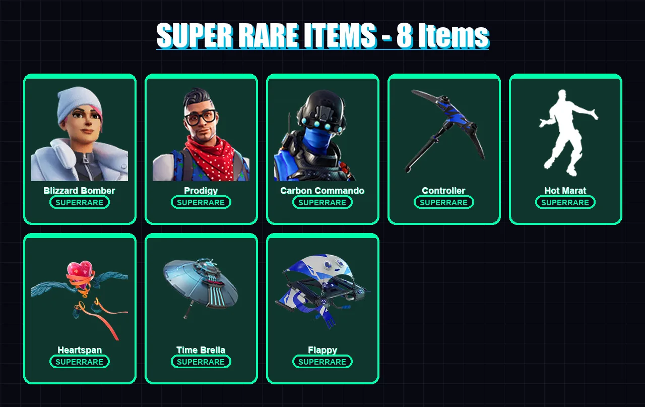 [PS4/PS5/XBOX/PC] | Blizzard Bomber | Prodigy | Carbon Commando | The Prisoner | Rox | 47 skin | 54 pickaxe | 51 emote | 63 glider | Lv780