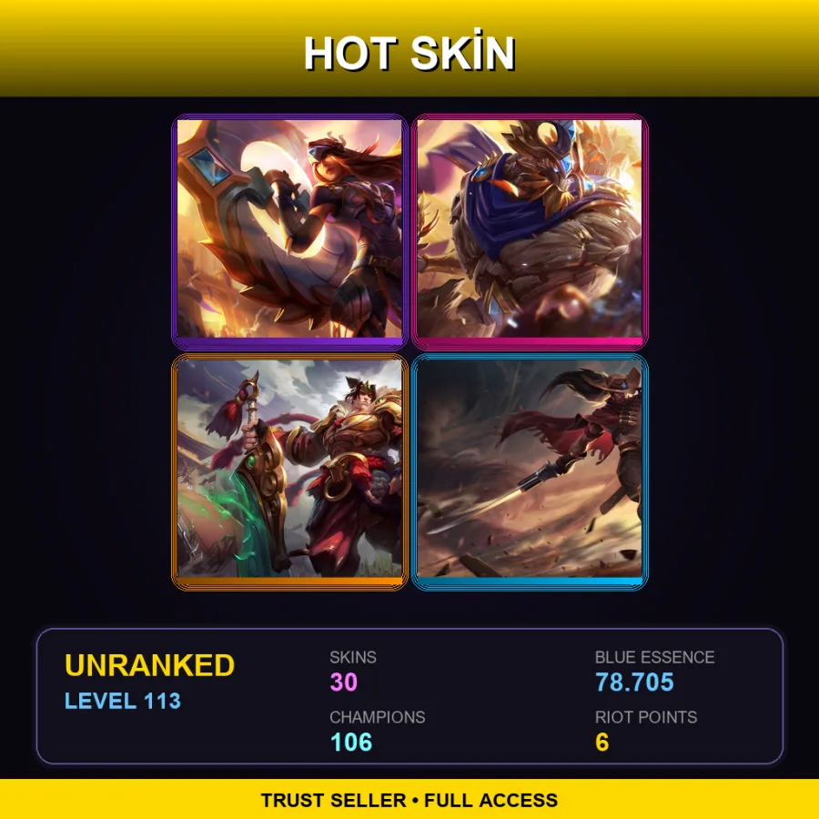 SG | Lv113 | Unranked | 30 Skin | 106 Champ — LoL account