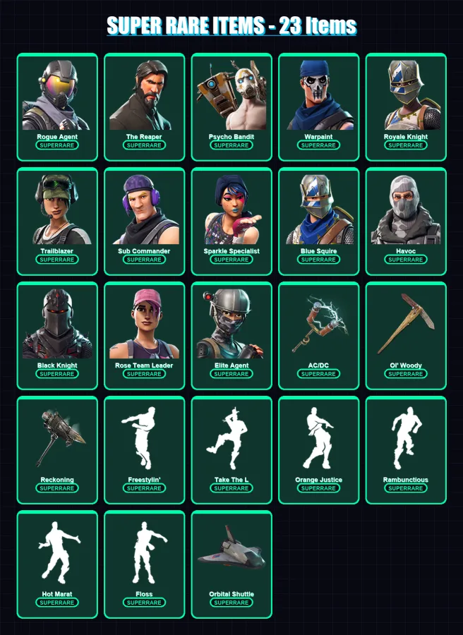 [PC/XBOX/PSN] | Rogue Agent | The Reaper | Psycho Bandit | Warpaint | Royale Knight | 119 skin | 70 pickaxe | 83 emote | 58 glider | Lv434
