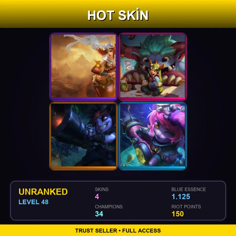 EUW | Lv48 | Unranked | 4 Skin | 34 Champ