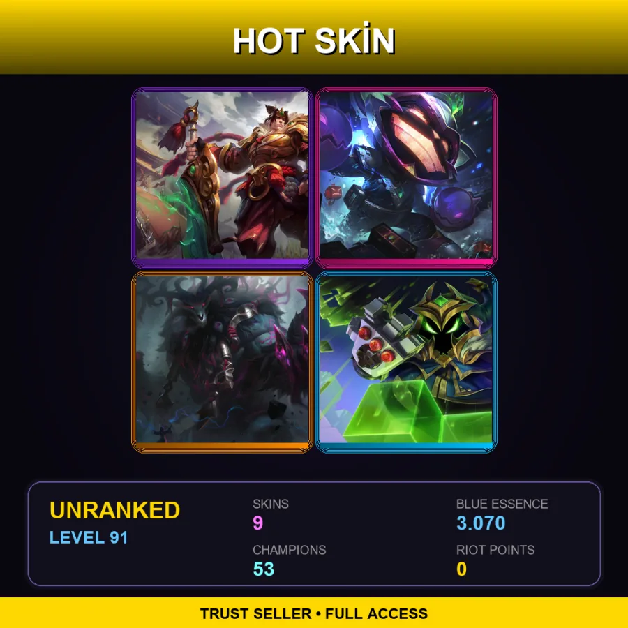 EUW | Lv91 | Unranked | 9 Skin | 53 Champ