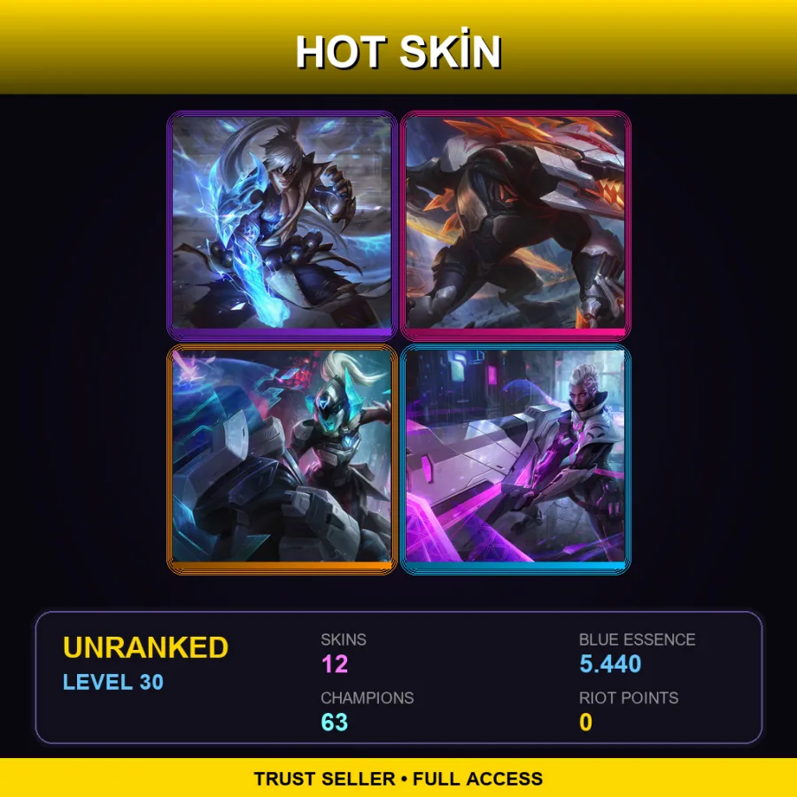 EUNE | Lv30 | Unranked | 12 Skin | 63 Champ