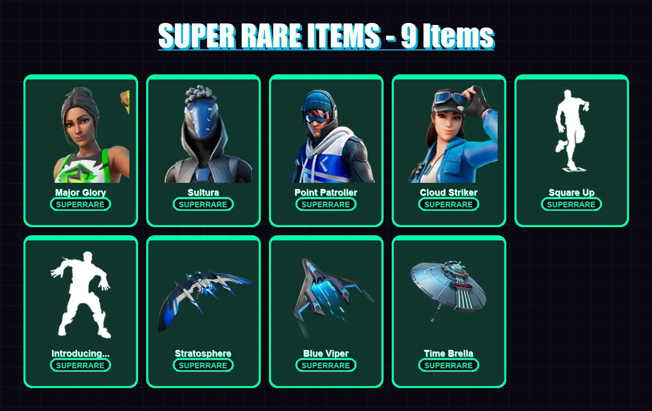 [PS4/PS5/XBOX/PC] | Major Glory | Sultura | Point Patroller | Cloud Striker | Deadpool | 21 skin | 33 pickaxe | 31 emote | 36 glider | Lv461