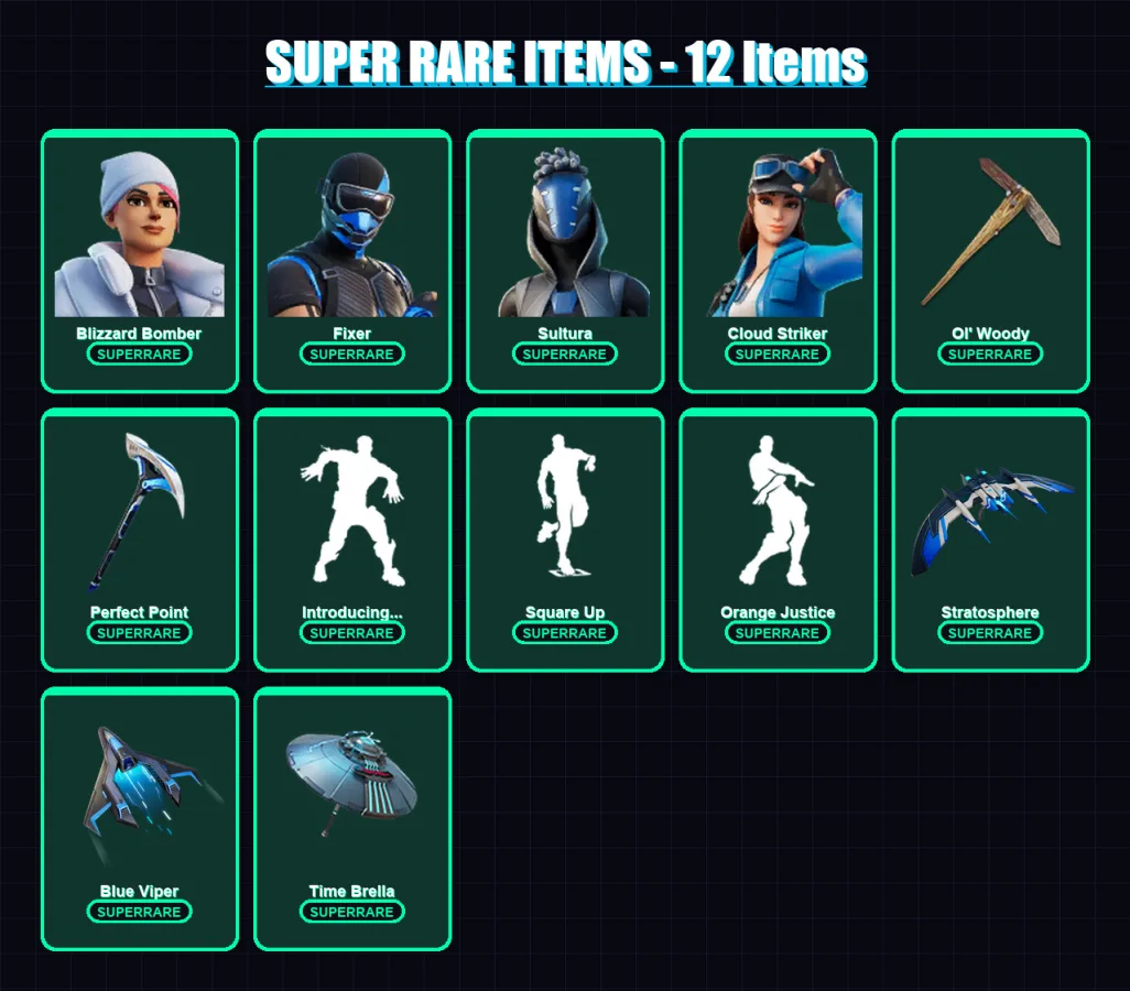 [PC] | Blizzard Bomber | Fixer | Sultura | Cloud Striker | Oppressor | 139 skin | 185 pickaxe | 158 emote | 131 glider | Lv1997
