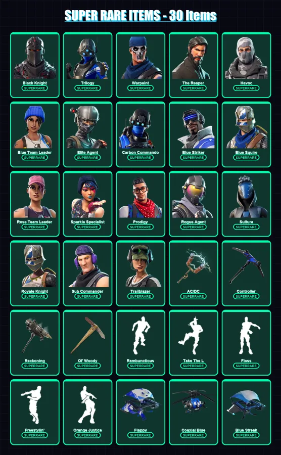 [PS4/PS5/XBOX/PC] | Black Knight | Trilogy | Warpaint | The Reaper | Havoc | 66 skin | 35 pickaxe | 46 emote | 38 glider | Lv399