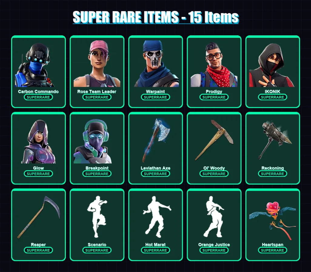 [PC/XBOX] | Carbon Commando | Rose Team Leader | Warpaint | Prodigy | IKONIK | 220 skin | 203 pickaxe | 157 emote | 146 glider | Lv2026