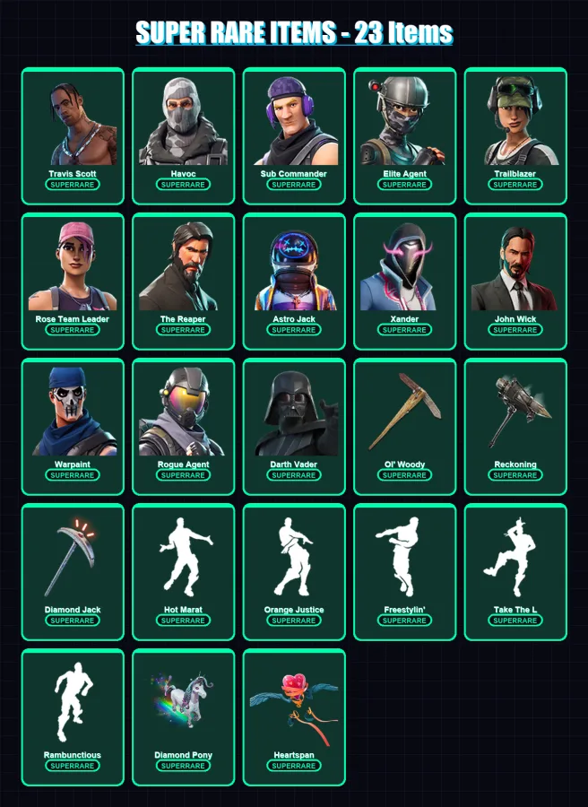 [PC] | Travis Scott | Havoc | Sub Commander | Elite Agent | Trailblazer | 186 skin | 162 pickaxe | 200 emote | 137 glider | Lv1696