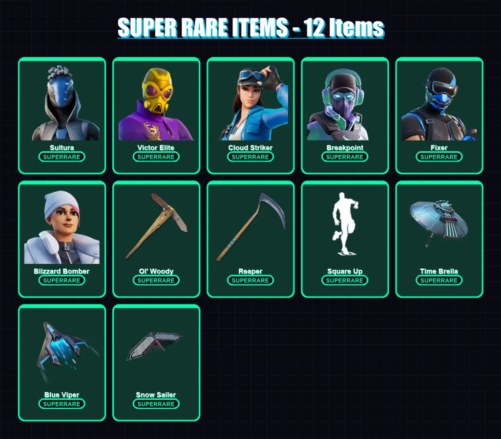 [PS4/PS5/XBOX/PC] | Sultura | Victor Elite | Cloud Striker | Breakpoint | Fixer | 128 skin | 152 pickaxe | 113 emote | 107 glider | Lv1968