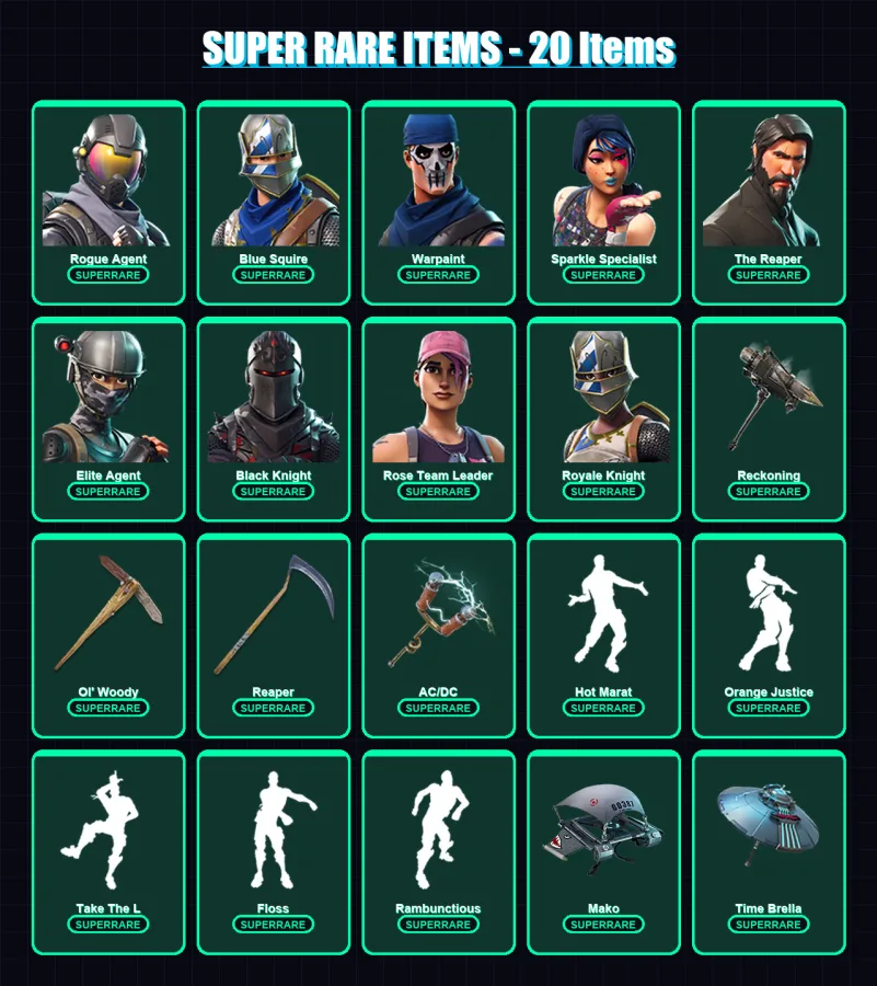 [PS4/PS5/XBOX/PC] | Rogue Agent | Blue Squire | Warpaint | Sparkle Specialist | The Reaper | 93 skin | 63 pickaxe | 93 emote | 72 glider | Lv1006