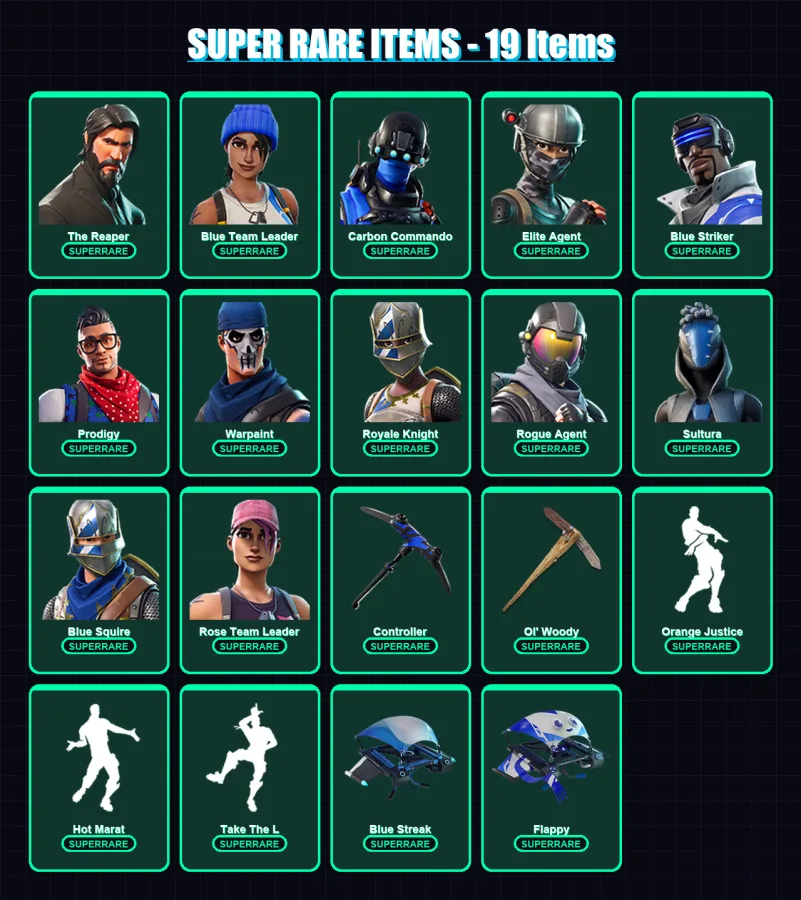 [PC/XBOX/PSN] | The Reaper | Blue Team Leader | Carbon Commando | Elite Agent | Blue Striker | 49 skin | 87 pickaxe | 75 emote | 93 glider | Lv1582 — Fortnite account