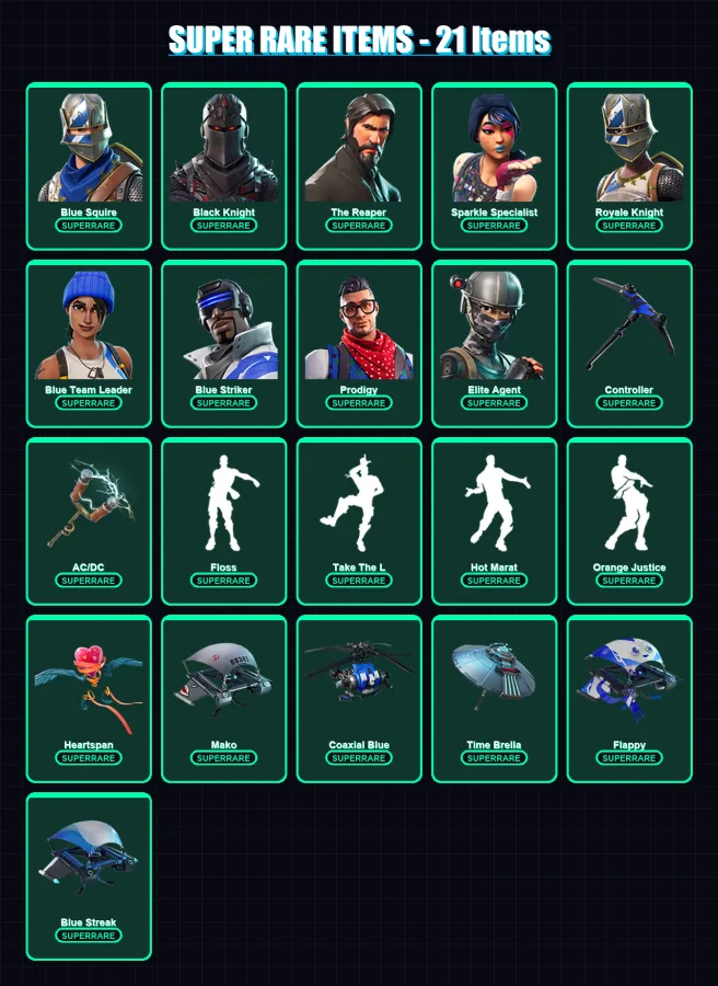 [PC/PSN] | Blue Squire | Black Knight | The Reaper | Sparkle Specialist | Royale Knight | 64 skin | 55 pickaxe | 60 emote | 61 glider | Lv1032 — Fortnite account